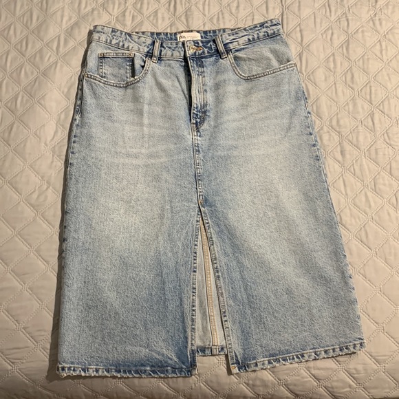 Zara Dresses & Skirts - Midi Denim Skirt - Light Wash